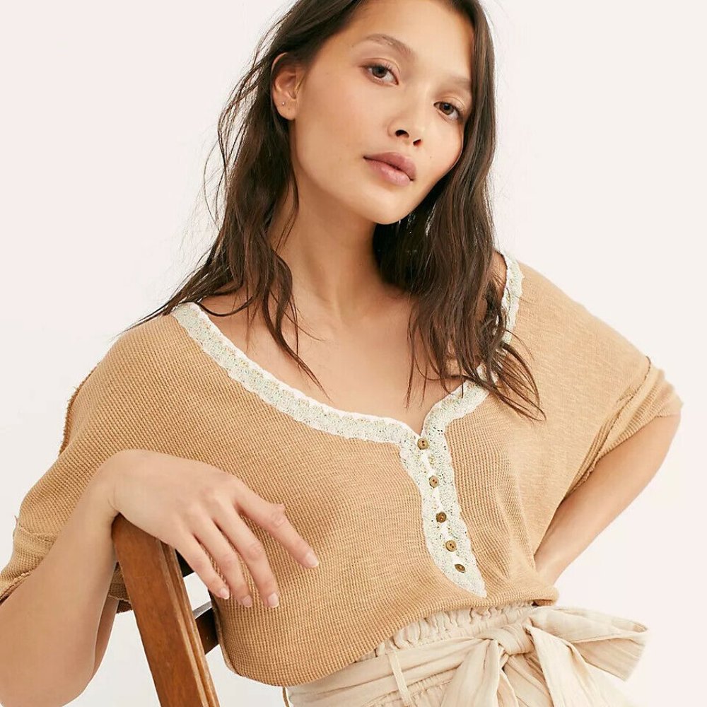 Free People We The Free Groovy Thermal Crochet Oversized Tunic Top L
